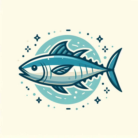 Illustration of tuna fish in the ocean. Seafood emblem.のイラスト素材