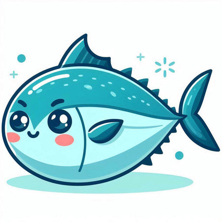 Illustration of a Cute Blue Tuna Fish in Cartoon Styleのイラスト素材