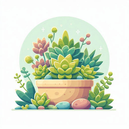Illustration of succulents in a pot. Vector illustration.のイラスト素材