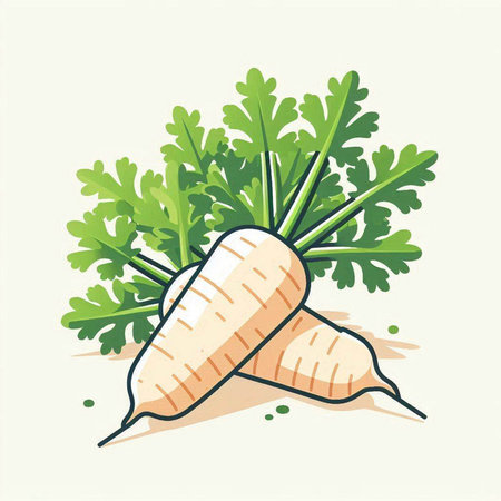 Illustration of a bunch of fresh carrots with leaves on a light backgroundのイラスト素材