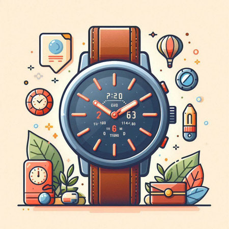 Wristwatch, time management concept. Vector illustration in line art style.のイラスト素材