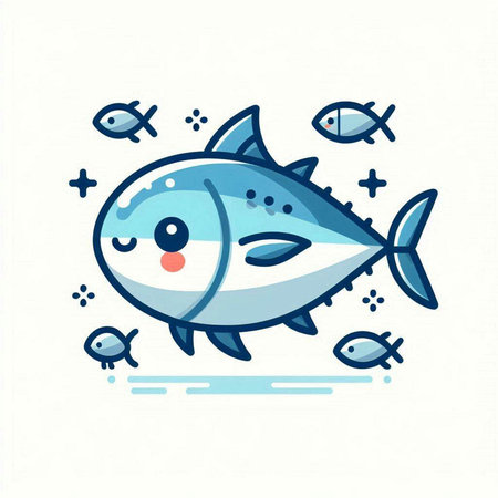 Cute fish in flat linear style. Vector illustration on white background.のイラスト素材