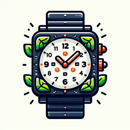 Vector illustration of a watch with green leaves on a white background.のイラスト素材