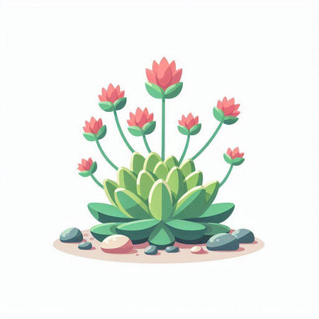 Succulent plant flat vector illustration isolated on white background. Echeveria in cartoon style.のイラスト素材