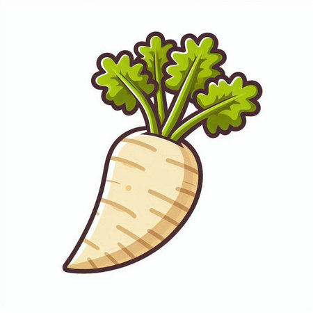 Illustration of white radish on a white background. Vector illustration.のイラスト素材