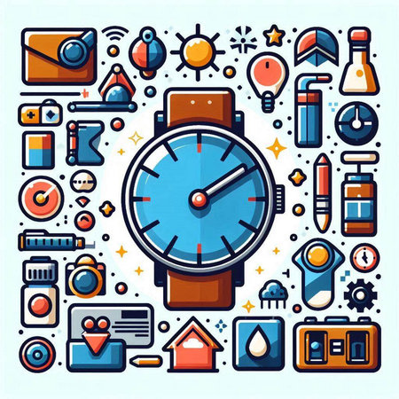 Vector colorful flat line art design of time management icons for web and mobile applicationsのイラスト素材