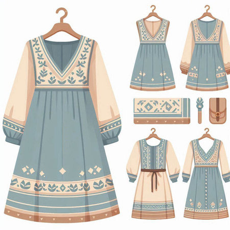 Ukrainian folk clothes. Set of ethnic clothes. Vector illustrationのイラスト素材