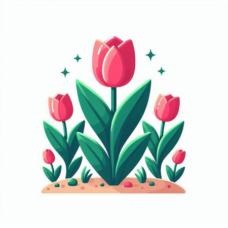 Tulip flower in the garden. Vector illustration in cartoon styleのイラスト素材