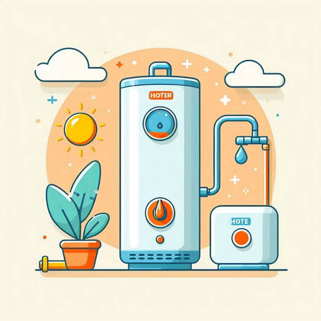 Vector illustration of boiler for heating water. Cartoon style. Flat design.のイラスト素材