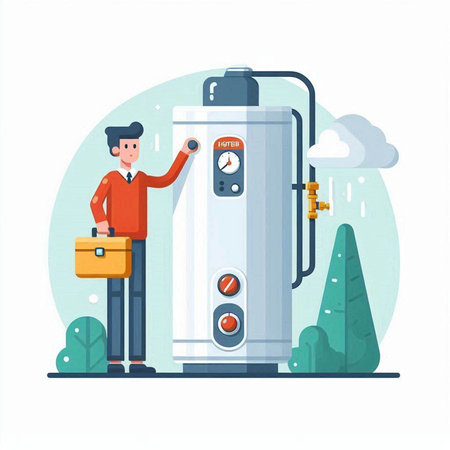 Man with a briefcase and gas boiler. Flat vector illustration.のイラスト素材