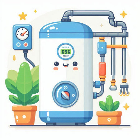 Water boiler for heating water. Vector illustration in flat cartoon style.のイラスト素材
