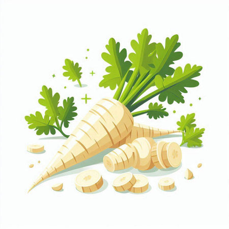 Parsnip vector illustration isolated on white background. Fresh parsley root vegetable.のイラスト素材