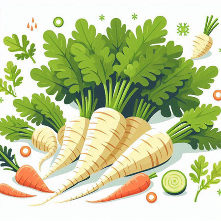 Vegetable illustration with fresh carrots and parsley on white backgroundのイラスト素材