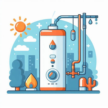 Water boiler for heating water. Vector illustration in flat design style.のイラスト素材