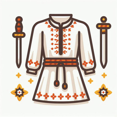 Ukrainian folk costume with embroidery. Vector illustration.のイラスト素材