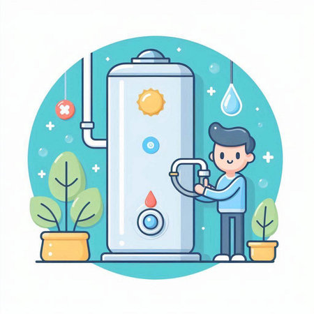 Illustration of a man drinking water from a boiler. Vector illustrationのイラスト素材