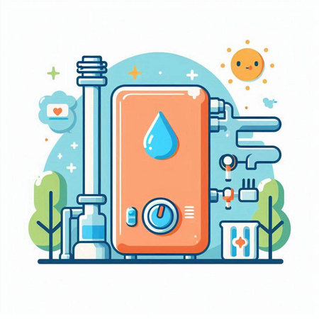 Water boiler. Water heating system. Vector illustration in flat style.のイラスト素材
