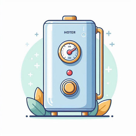 Vector illustration of a boiler with a thermometer. Flat style.のイラスト素材