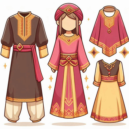 Illustration of a set of ethnic clothes for a girl in a national costumeのイラスト素材