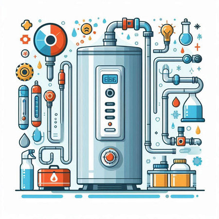 Boiler for heating water. Flat color vector illustration on white background.のイラスト素材