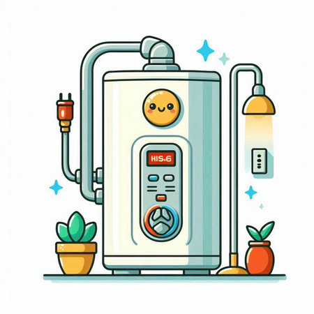 Vector illustration of a boiler with a water heater in a flat styleのイラスト素材