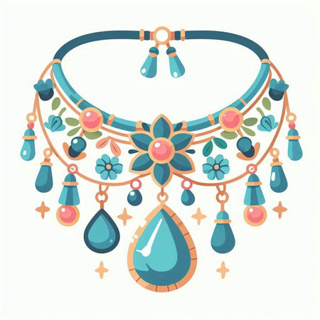 Necklace with beads and earrings. Vector illustration in flat styleのイラスト素材