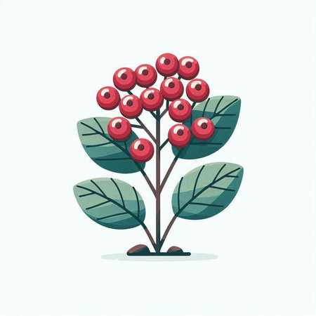 Branch with red berries. Vector illustration in flat cartoon style.のイラスト素材