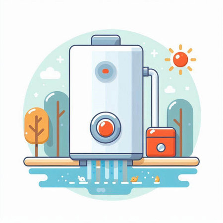 Water boiler for heating water. Vector illustration in flat cartoon style.のイラスト素材