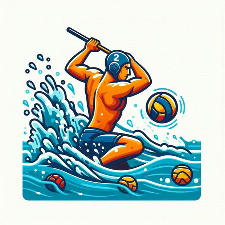 Volleyball player with bat and ball in water vector illustration.のイラスト素材