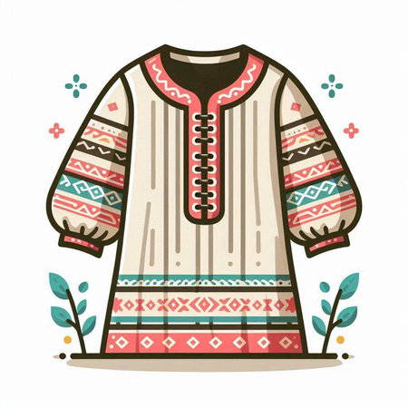 Ukrainian folk costume. Colorful vector illustration in flat style.のイラスト素材