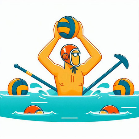Water polo player with the ball in his hands, vector illustrationのイラスト素材