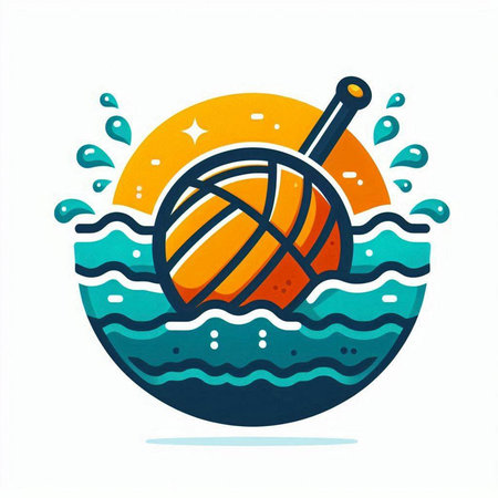 Volleyball ball and bat in the water. Vector illustration.のイラスト素材