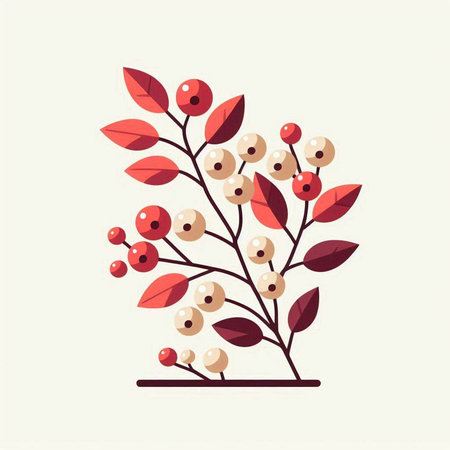 Vector illustration of rowan branch with berries and leaves. Flat style.のイラスト素材