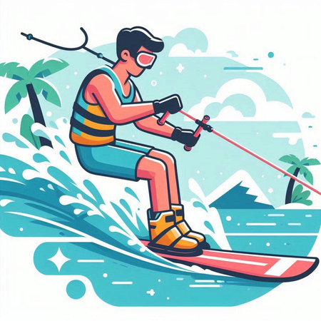 Man on the water skiing. Vector illustration of a man on the water skiing.のイラスト素材