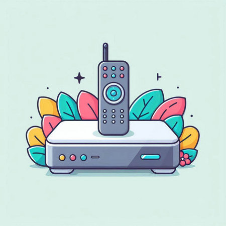 Vector illustration of a wireless router on a background of leaves and flowersのイラスト素材