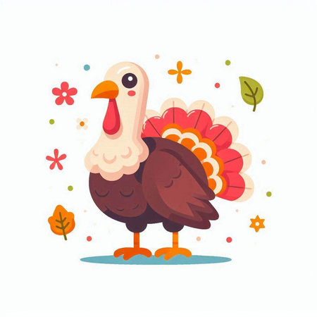 Cute cartoon turkey on white background. Vector illustration for your designのイラスト素材