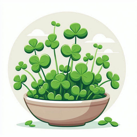 Illustration of green clover in a pot on a white backgroundのイラスト素材