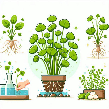 Illustration of growing seedlings in a pot on a white backgroundのイラスト素材