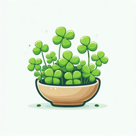 Illustration of a green clover in a pot on a white backgroundのイラスト素材