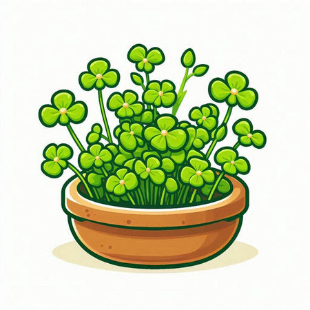 Illustration of a green clover in a pot on a white backgroundのイラスト素材