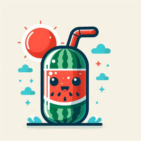 Funny watermelon in flat style. Vector illustration for your designのイラスト素材