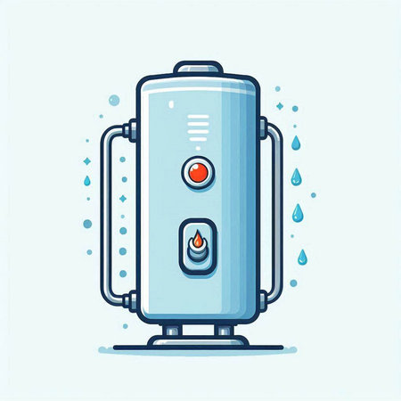 Illustration of boiler with water drops. Flat style. Vector illustration.のイラスト素材