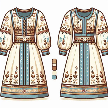 Vector illustration of a woman's dress in ethnic style. Hand-drawn illustration.のイラスト素材
