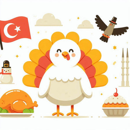 turkey with turkey and turkey on a white background. vector illustrationのイラスト素材