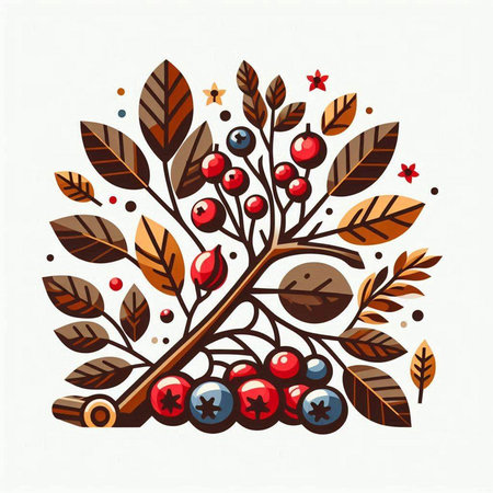 Hand drawn autumn leaves and berries. Vector illustration isolated on white background.のイラスト素材
