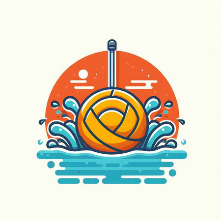 Volleyball ball in the sea with waves. Vector illustration.のイラスト素材