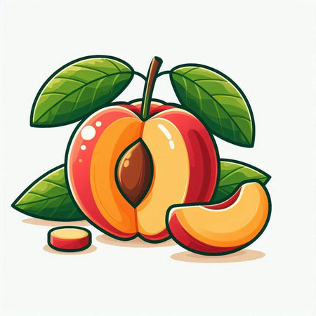 Peach fruit isolated on white background. Vector illustration in cartoon style.のイラスト素材
