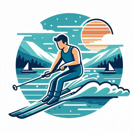 Skiing man in the mountains. Vector illustration of a man skiing in the mountains.のイラスト素材