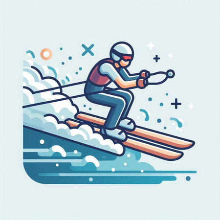 Freeride vector illustration. Skier skiing on the water.のイラスト素材