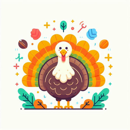 Cartoon Thanksgiving Turkey. Vector illustration in flat style. Happy Thanksgiving Day.のイラスト素材